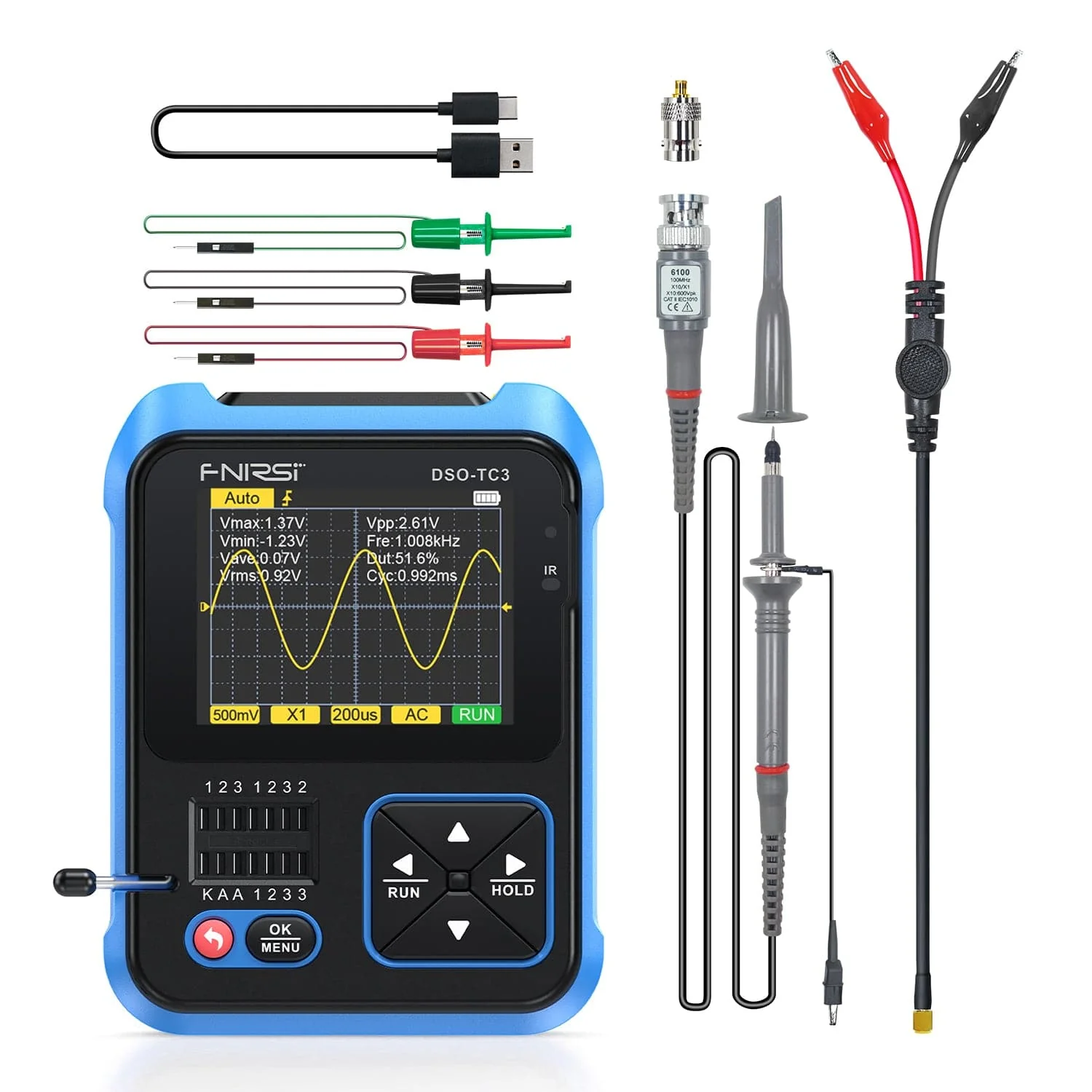 FNIRSI® DSO-TC3 3-IN-1 Handheld 500KHz 10MS/s Digital Oscilloscopes Signal Generator Transistor Tester - Image 12